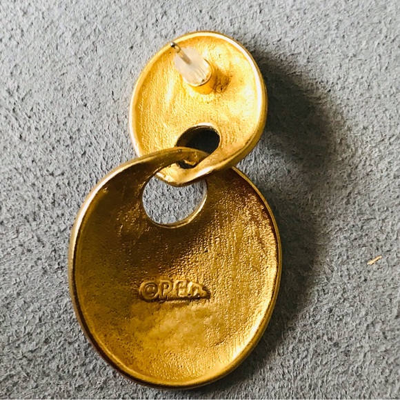 Vintage SIGNED P.E. MCM Costume Gold & Silver Tone Geometric Shape Drop Earrings - Picture 7 of 10